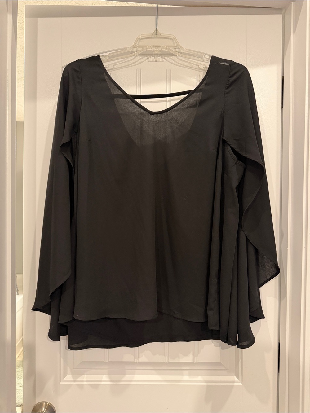 torrid Black Long-Sleeve Chiffon V-Neck Blouse